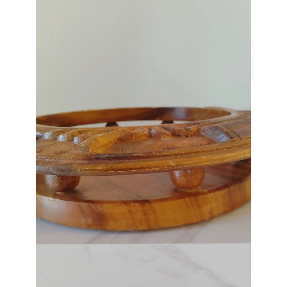 Monkey Pod Wood Lazy Susan with Bowls - Missing Center Piece - Kiln Dried Wood
